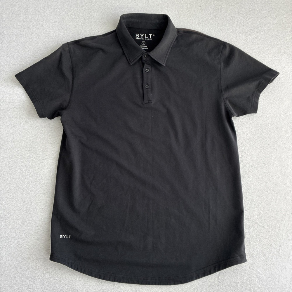 BYLT Polo Shirt Mens Large Black Lux Performance Stretch Golf Short Sleeve